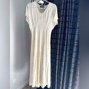 Vintage 90s Carol Little White Cream Ivory Eyelet Romantic Flowy Long Maxi Dress